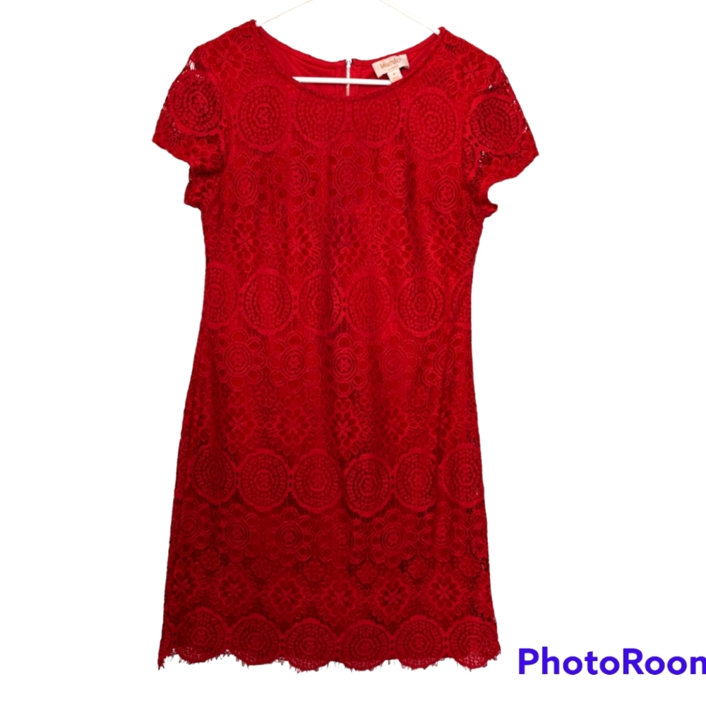 Laundry by Shelli Segal hot pink crochet overlay cocktail dress size 6